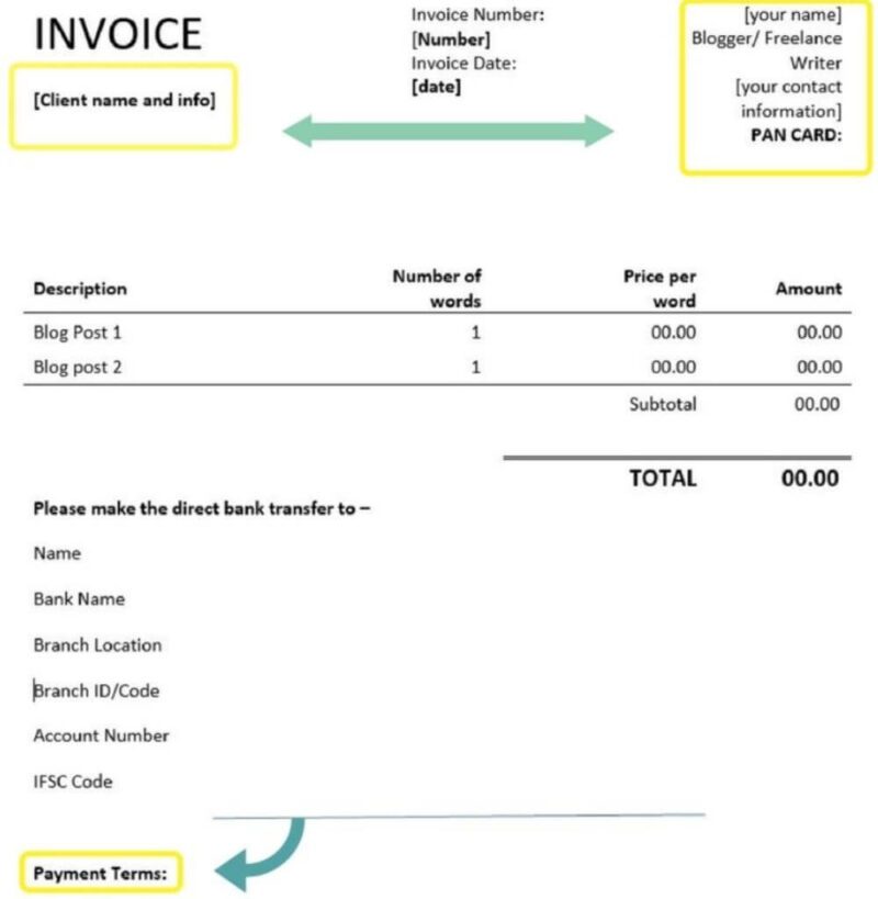 invoice for content writer