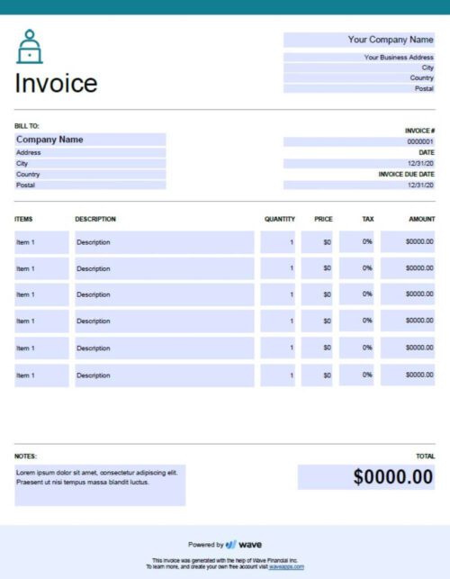waveapps invoice for content writer
