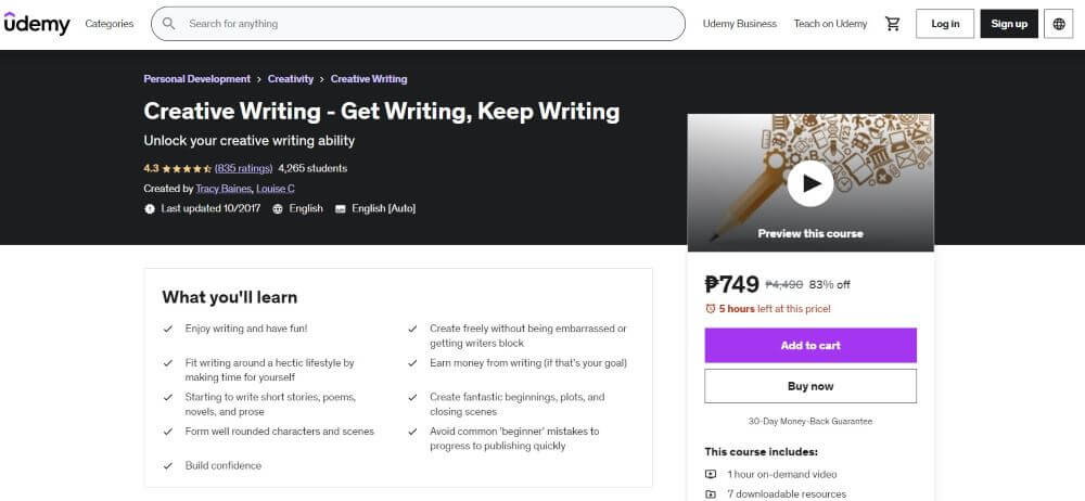 Creative Writing - Get Writing, Keep Writing, Udemy
